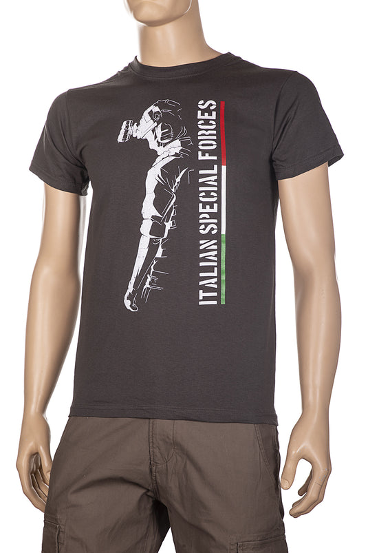 T-shirt military style stampata fronte retro ITALIAN SPECIAL FORCES GRIGIO ANTRACITE 