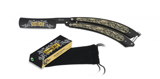 Coltello rasoio butterfly, versione RAINBLACK, lama 10,6 cm 