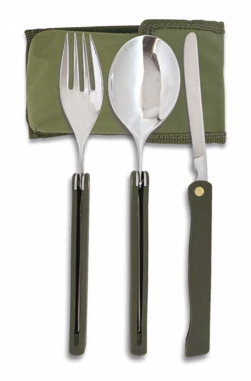 Set posate pieghevoli con fodero in cordura colore verde 