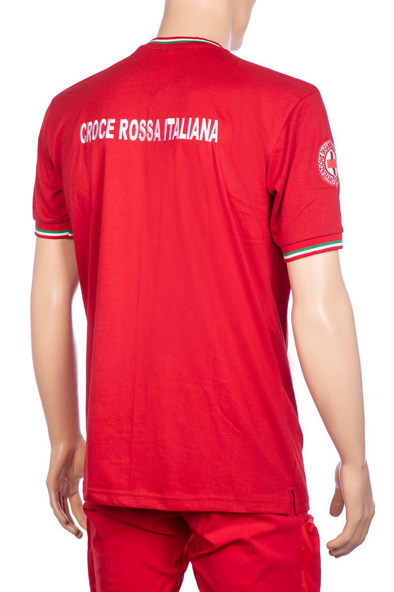 Load image into Gallery viewer, t-shirt rossa Croce Rossa con tricolore, patch e ricami nuovo capitolato 
