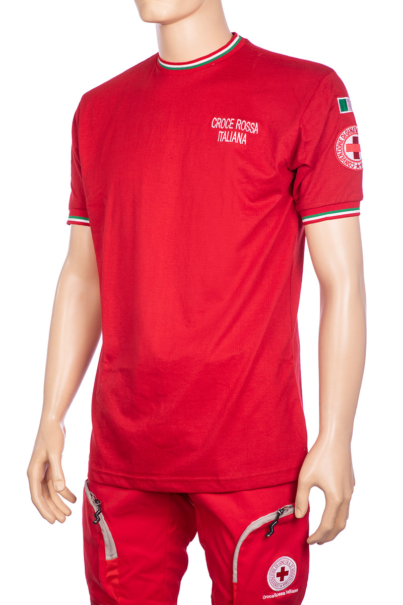 Load image into Gallery viewer, t-shirt rossa Croce Rossa con tricolore, patch e ricami nuovo capitolato 
