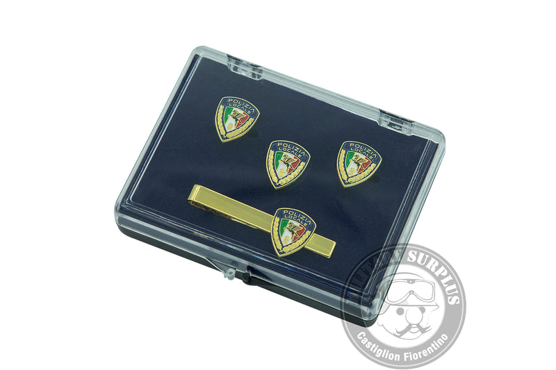 Load image into Gallery viewer, Set regalo POLIZIA LOCALE gemelli fermacravatta e pin 
