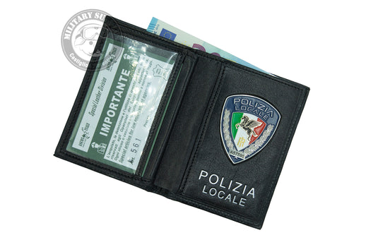 Portafoglio in pelle con placca AS19 POLIZIA LOCALE PEGASO<BR/> 