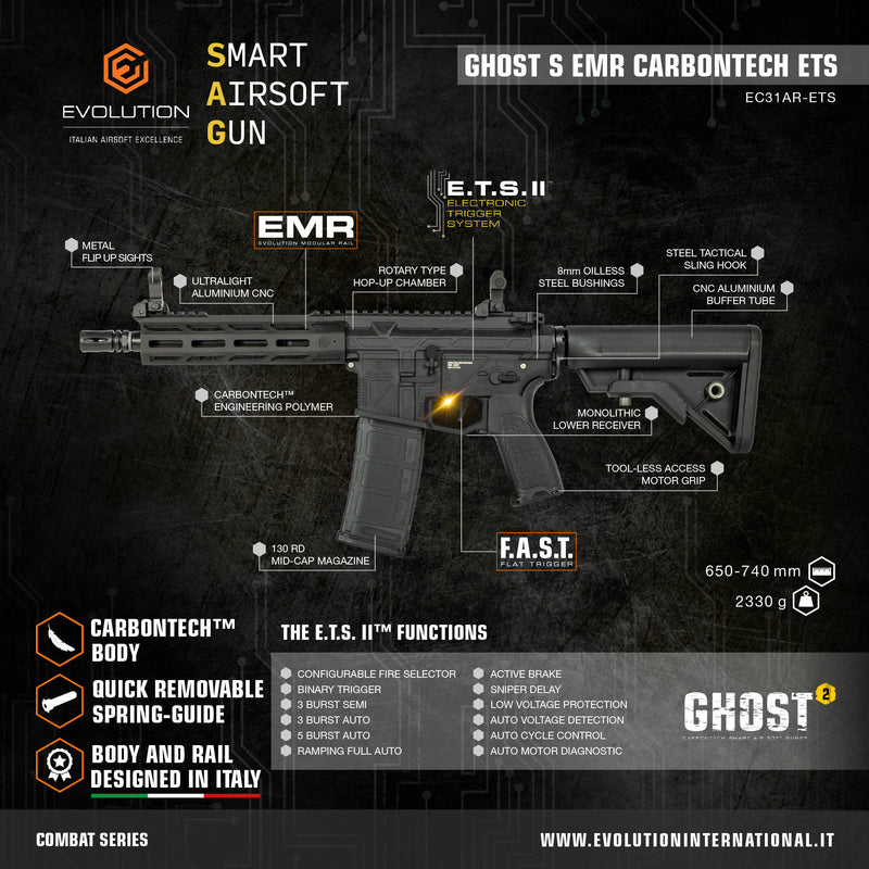Carica immagine in Galleria Viewer, Fucile elettrico EVOLUTION GHOST S EMR CARBONTECH ETS M4 
