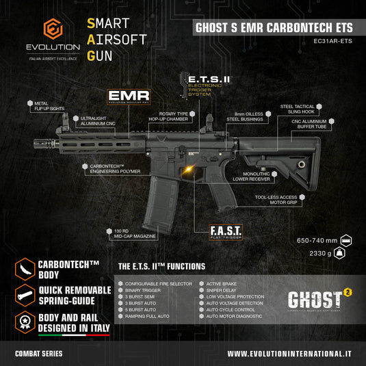Fucile elettrico EVOLUTION GHOST S EMR CARBONTECH ETS M4 