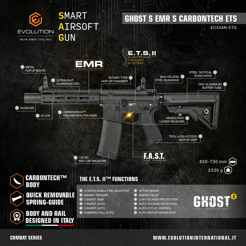 Carica immagine in Galleria Viewer, fucile elettrico evolution ghost s emr a carbontech ets base m4 
