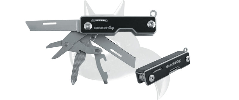 Load image into Gallery viewer, black fox multiuso pocket boss stainless stell with black nylon pouch 
