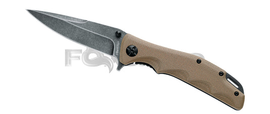 FOX EDGE MANDATORY FUN tan micarta handle stone washed blade 