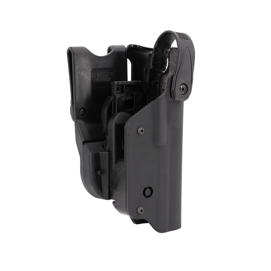 GHOST 5 per Beretta APX A1, fondina police nera destra con modulo rotativo. 