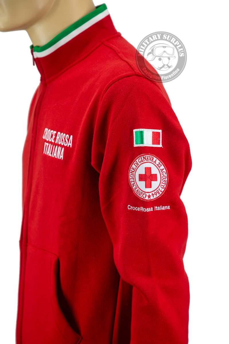 Load image into Gallery viewer, Felpa giacca zip lunga Croce Rossa Italiana con riami e tricolore 
