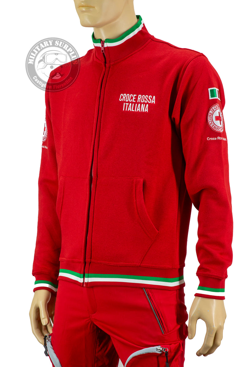 Load image into Gallery viewer, Felpa giacca zip lunga Croce Rossa Italiana con riami e tricolore 
