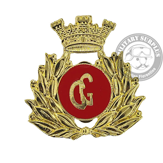 Fregio berretto GG Guardia Giurata fronde con torre d'orate interno rosso fissaggio a vite 