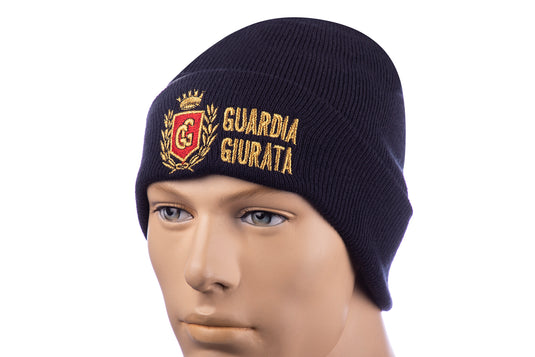zuccotto in maglia, 100% polyester, ricamato guardia giurata 