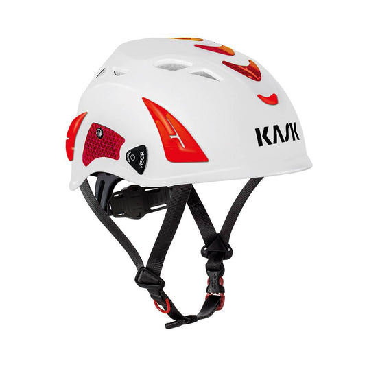 KASK PLASMA HI VIZ BIANCO CON BANDE RIFLETTENTI ROSSO FLUO 