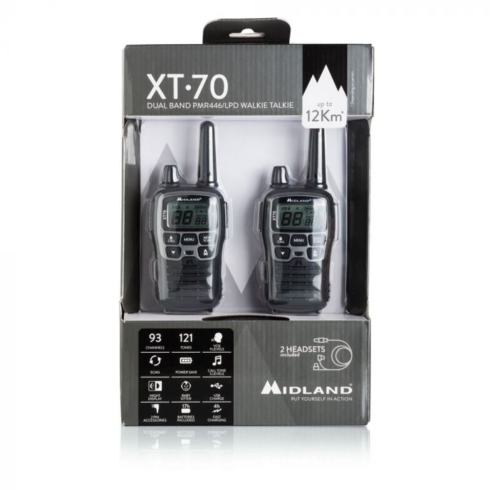 Load image into Gallery viewer, XT70 -2radio + caricabatteria +cavo usb+2 pacchi batteria 10h +clip+2 auric. 
