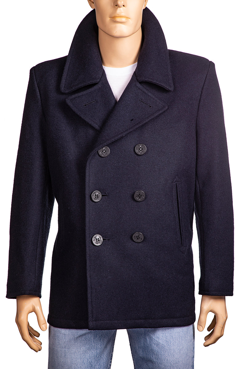Carica immagine in Galleria Viewer, giacca modello peacoat in lana blu con bottoni in plastica neri 
