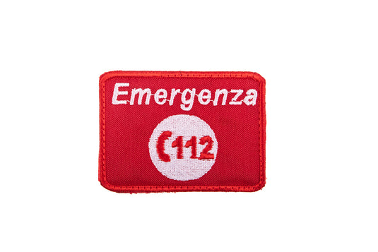 patch ricamata rettangolare 112 EMERGENZA fondo rosso 