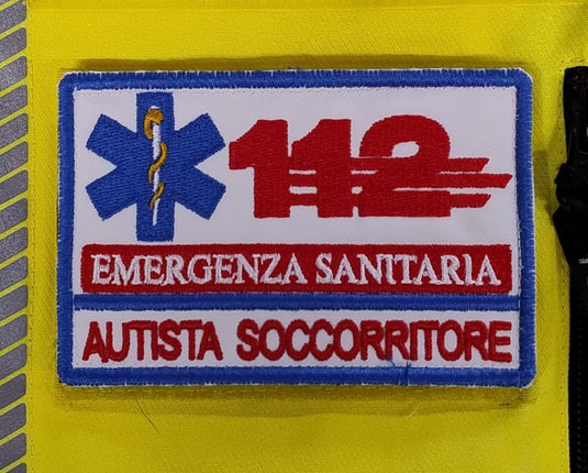Patch ricamata rettangolare 112 EMERGENZA SANITARIA <BR/>Autista Soccorritore 