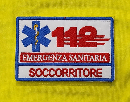 Patch ricamata rettangolare 112 EMERGENZA SANITARIA<BR/> SOCCORRITORE 