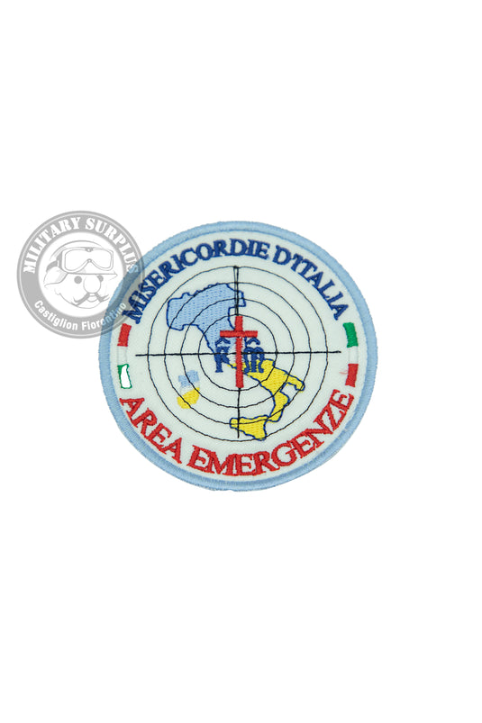 Patch ricamata rotonda AREA EMERGENZE MISERICORDIE d'ITALIA con velcro uncino 