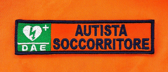 DAE qualifica ricamata ANPAS arancione scritte blu notte AUTISTA SOCCORRITORE 