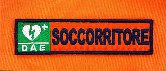 DAE qualifica ricamata ANPAS arancione scritte blu notte SOCCORRITORE 