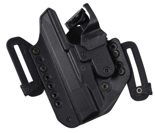 fondina thunder-c d-flat glock17 glock19 con backshield in polimero kydex performato con sistema di sicurezza a bloccaggio automatico evolock-s 