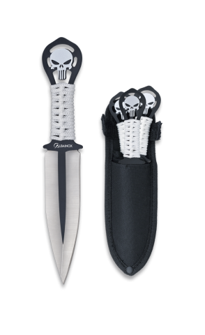 set n 3 coltelli lancio skull cm 17 un solo filo 