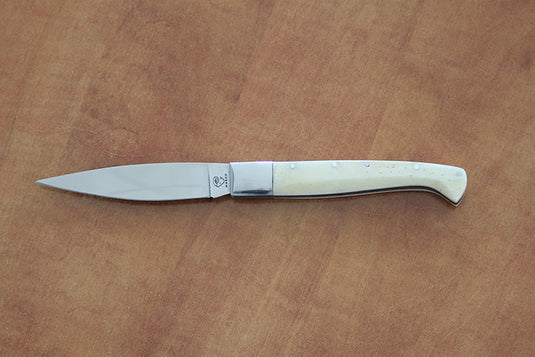 Coltello pieghevole pattada  lama cm 10manico corno bianco 