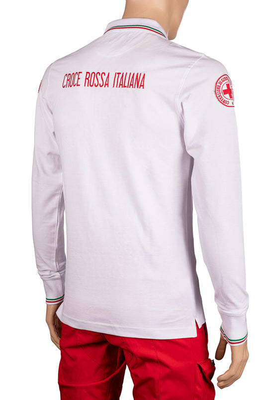 POLO RICAMATA MANICA LUNGA  CROCE ROSSA ITALIANA, COLORE BIANCO 