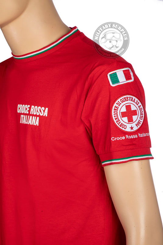 T-shirt manica corta  bordi tricolore con stampe e ricami croce rossa italiana 