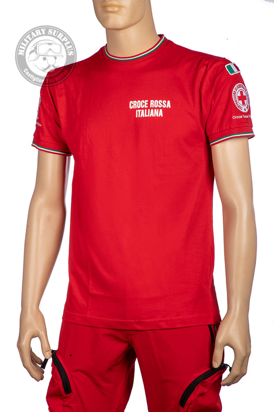 T-shirt manica corta  bordi tricolore con stampe e ricami croce rossa italiana 