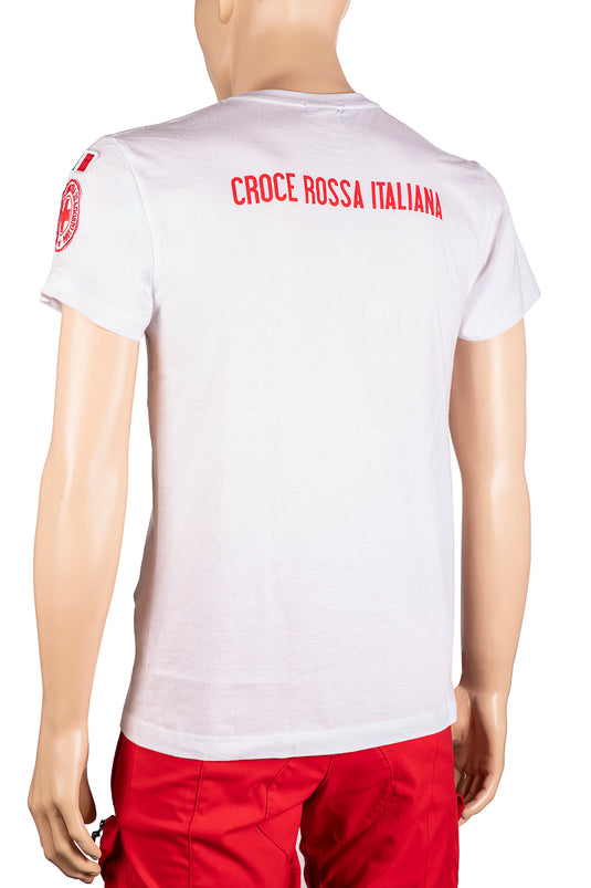 T-SHIRT MEZZE MANICHE IN COTONE CROCE ROSSA ITALIANA COLORE BIANCO CON STAMPE E RICAMI 