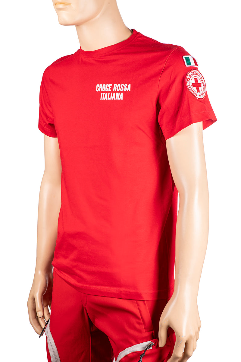 Carica immagine in Galleria Viewer, T-SHIRT MEZZE MANICHE IN COTONE CROCE ROSSA ITALIANA COLORE ROSSO CON STAMPE E RICAMI 
