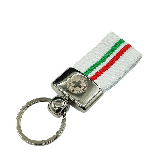 Portachiavi in metallo e tessuto tricolore con incisione al laser Croce Rossa Italiana 