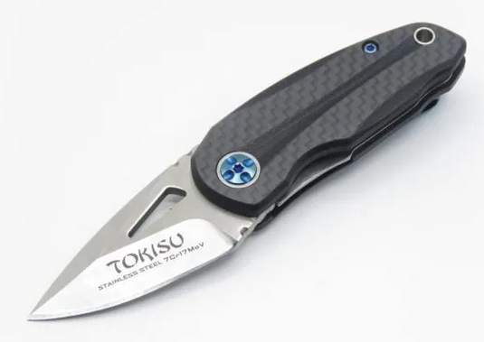 coltello chiudibile tokisu, manico in fibra di carbonio e g10 , lama 5 cm. 