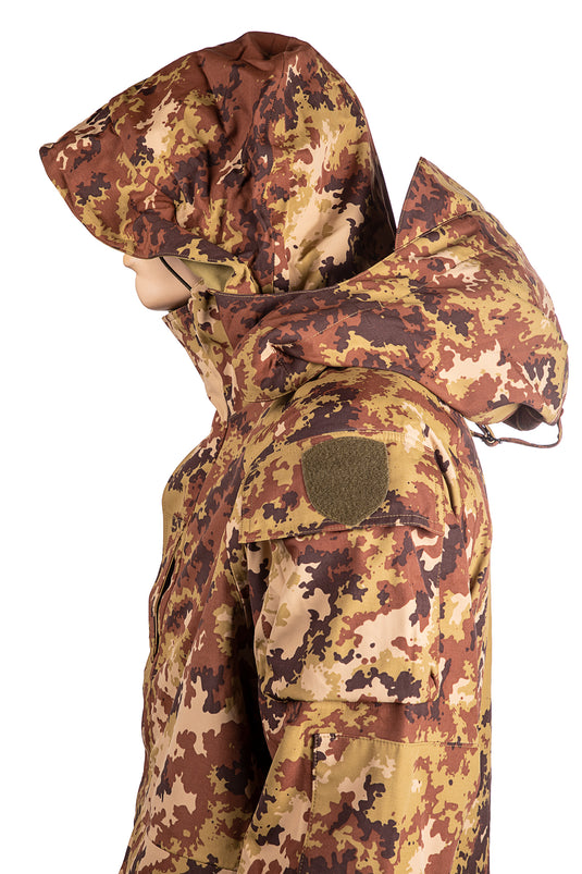 parka militare doppio cappuccio impermeabile e traspirante con interno in pile staccabile 