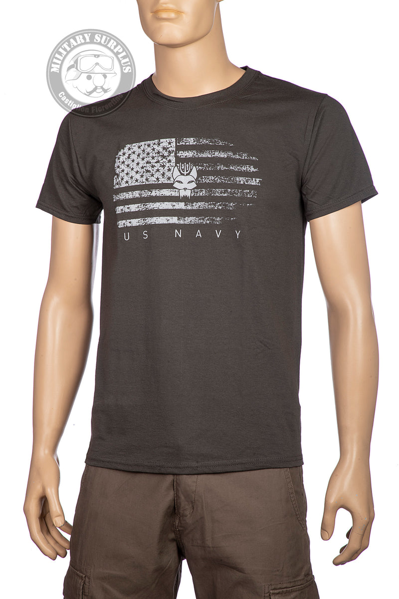 Carica immagine in Galleria Viewer, T-shirt stampata fronte retro BRAVO TEAM USA FLAG GRIGIO ANTRACITE<BR/><BR/> 
