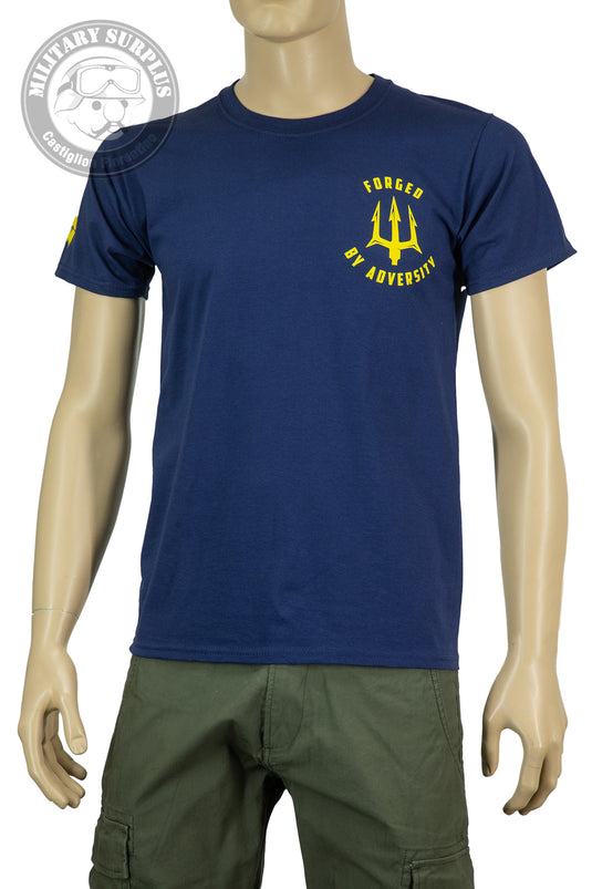 T-shirt military style stampata fronte retro FORGED BY ADVERSITY BLUE<BR/><BR/> 