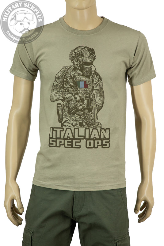 T-shirt military style stampata fronte retro ITALIAN SPECIAL OPERATION TAN<BR/><BR/> 