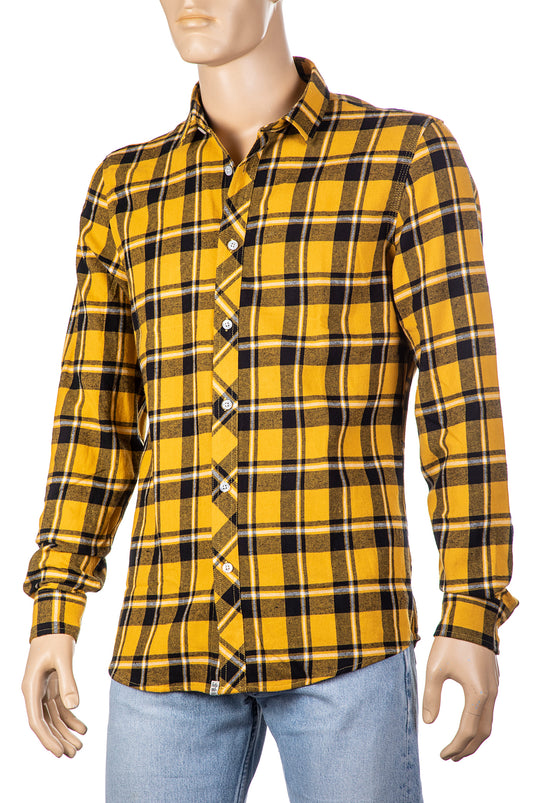 smithy's camicia uomo fantasia quadretti senape nero 