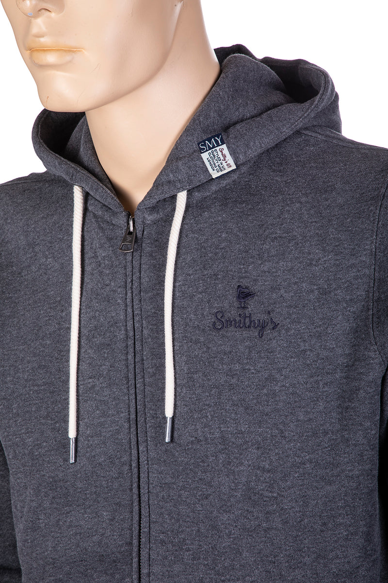 Load image into Gallery viewer, smithy's felpa uomo cappuccio e zip grigio scuro melange 
