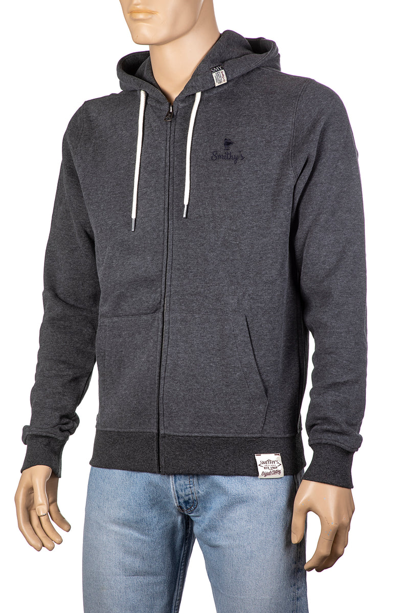 Load image into Gallery viewer, smithy's felpa uomo cappuccio e zip grigio scuro melange 
