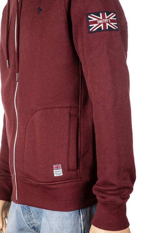 smithy's felpa uomo zip lunga e cappuccio cappuccio colore bordeaux 