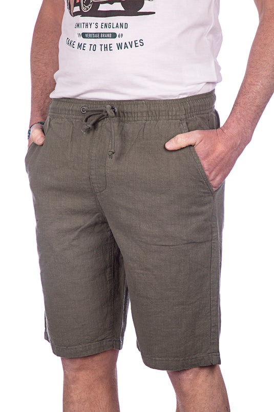 Bermuda uomo Smithy's in fresco lino con elastico colore Verde militare 