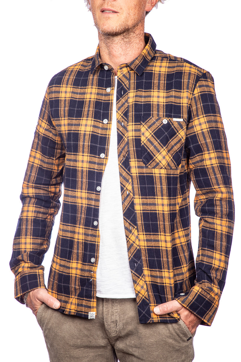 Carica immagine in Galleria Viewer, Smithy's camicia uomo flanellata a quadri Senape\Blu 
