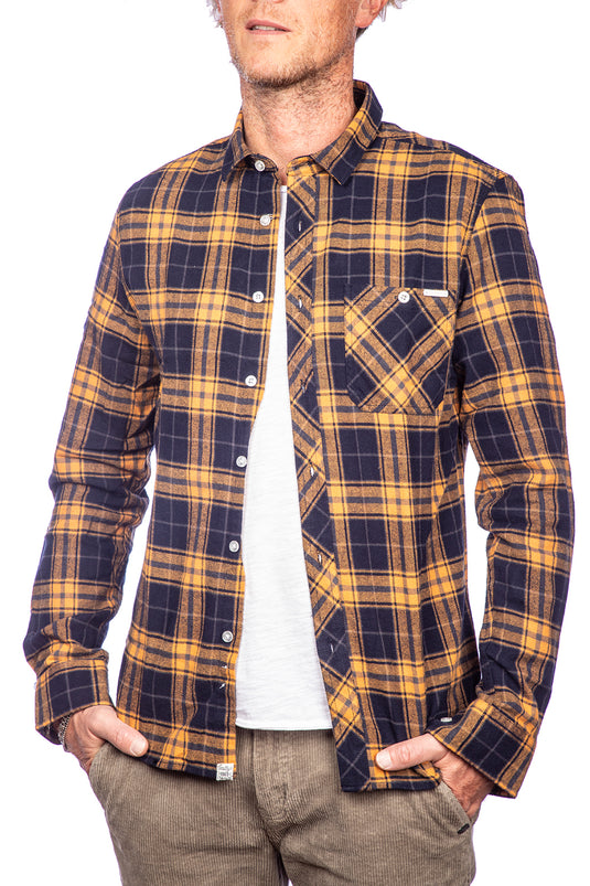Smithy's camicia uomo flanellata a quadri Senape\Blu 