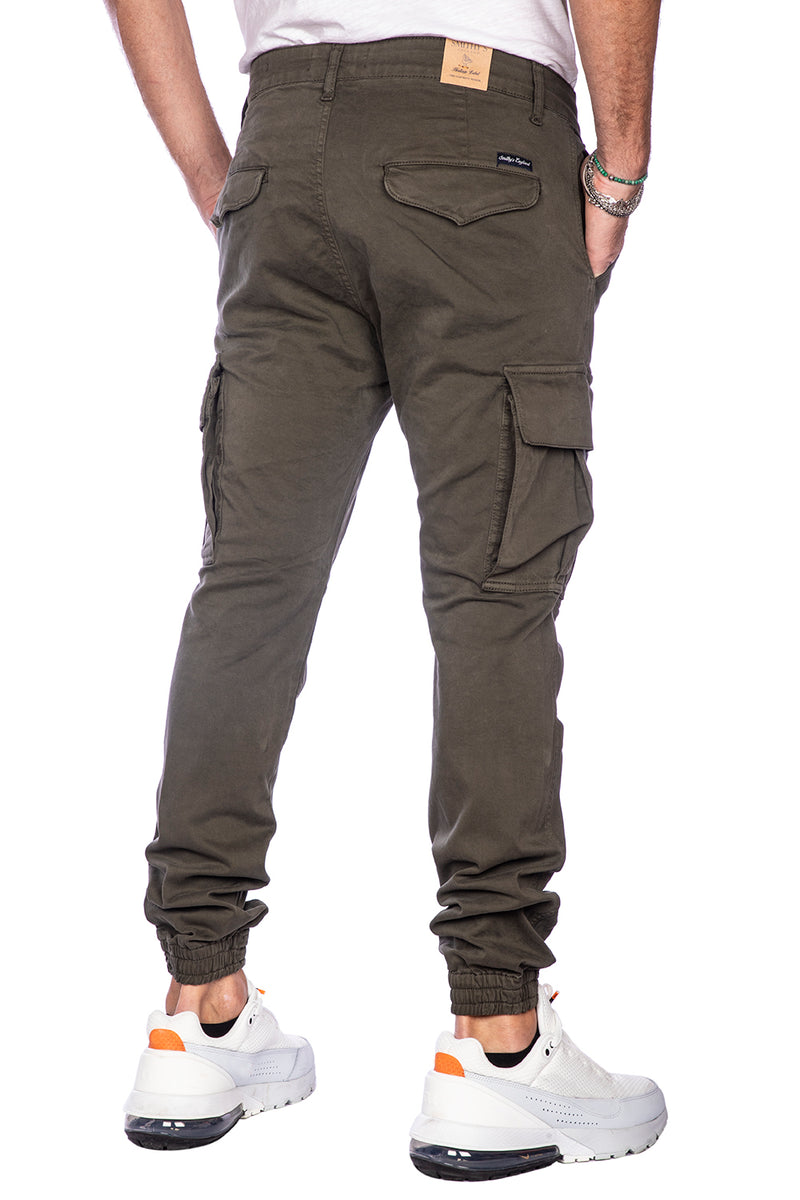 Load image into Gallery viewer, Smithy's pantaloni cargo uomo con elastico verde militare 
