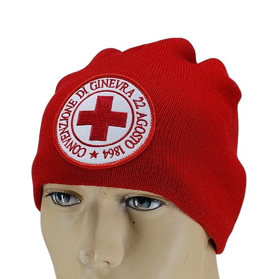 Cappellino invernale zuccotto con interno imbottito in<BR/>pile con scudetto cucito CROCE ROSSA ITALIANA 