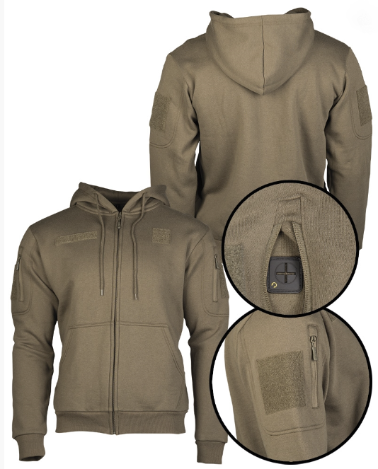 Load image into Gallery viewer, Felpa tattica zip lunga con cappuccio e velcro Ranger Green 
